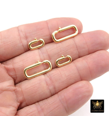 Gold Lobster Clasps, 13 mm Small Oval Long Clasp, Large Gold Over 925 Sterling Silver 22 mm Clips, Carabiner Clips
